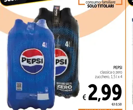 Pepsi classica o zero zucchero, 1,5 l x 4