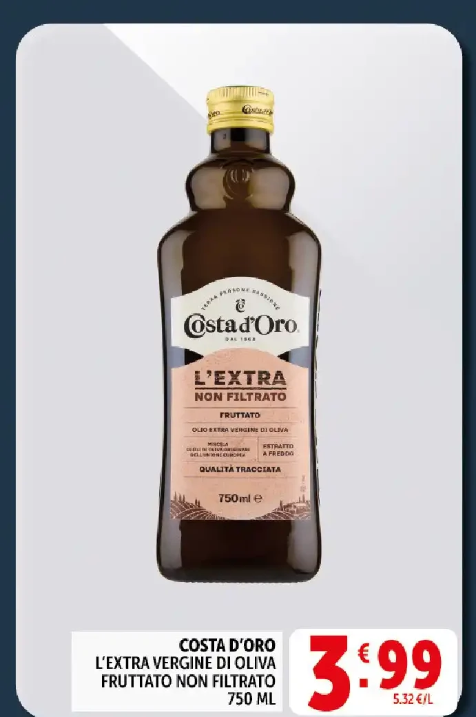 Olio extravergine di oliva fruttato non filtrato