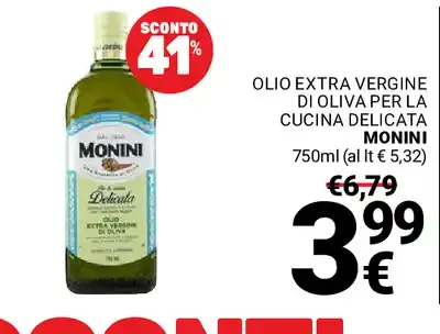 Olio extra vergine di oliva per la cucina delicata Monini