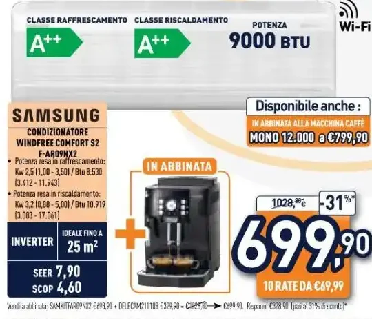 Climatizzatore monosplit Samsung WindFree Comfort S2 + macchina caffè automatica
