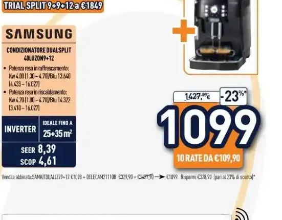 Climatizzatore dualsplit Samsung 2x9000+12 + macchina caffè automatica