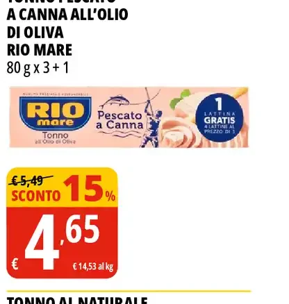 Tonno pescato a canna all'olio di oliva Rio Mare