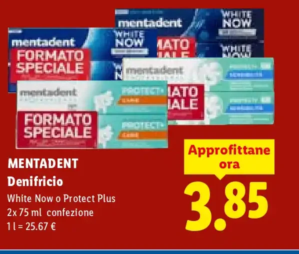 Mentadent dentifricio White Now o Protect Plus