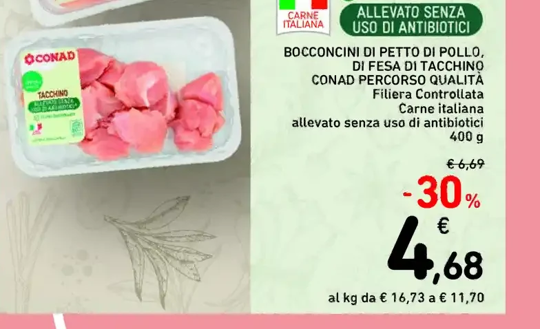 Bocconcini di petto di pollo o fesa di tacchino Conad Percorso Qualità