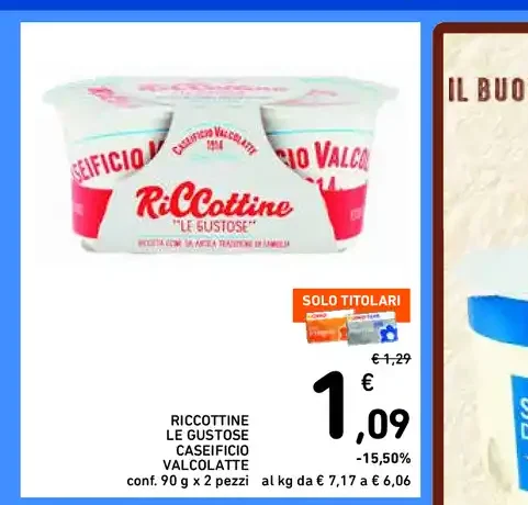 Ricottine Le Gustose Caseificio Valcolatte