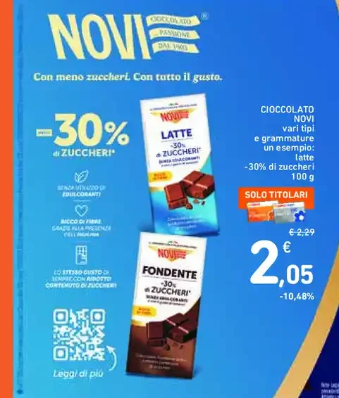 Cioccolato Novi -30% di zuccheri