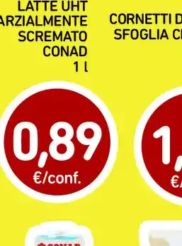 Latte UHT parzialmente scremato Conad