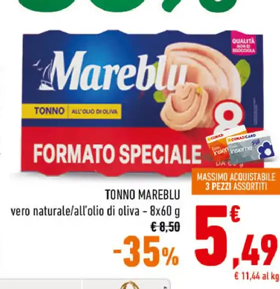 Tonno Mareblu vero naturale all'olio di oliva
