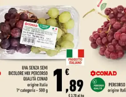Uva senza semi bicolore mix percorso qualità Conad