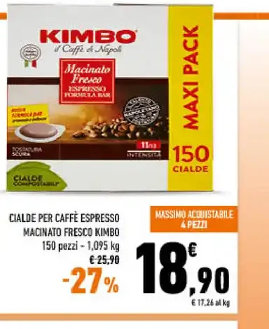 Cialde per caffè espresso macinato fresco Kimbo