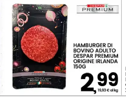 Hamburger di bovino adulto Despar Premium origine Irlanda