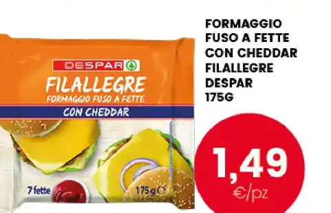 Formaggio fuso a fette con cheddar Filallegre