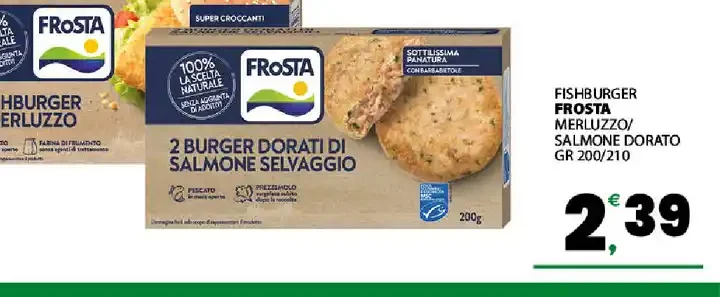 Fishburger Frosta merluzzo/salmone dorato