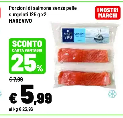 Porzioni di salmone senza pelle