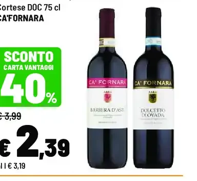 Barbera d'Asti, Dolcetto di Ov ada o Piemonte Cortese DOC