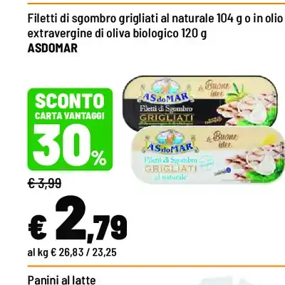 Filetti di sgombro grigliati al naturale o in olio extravergine di oliva biologico