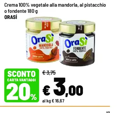 Crema vegetale alla mandorla, al pistacchio o fondente