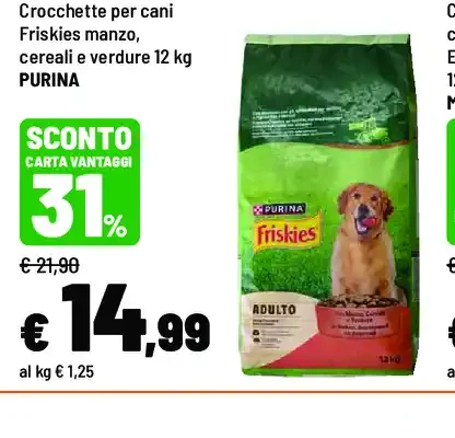 Crocchette per cani Friskies manzo cereali e verdure