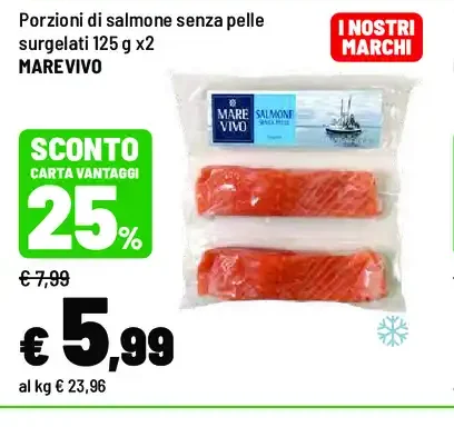 Porzioni di salmone senza pelle