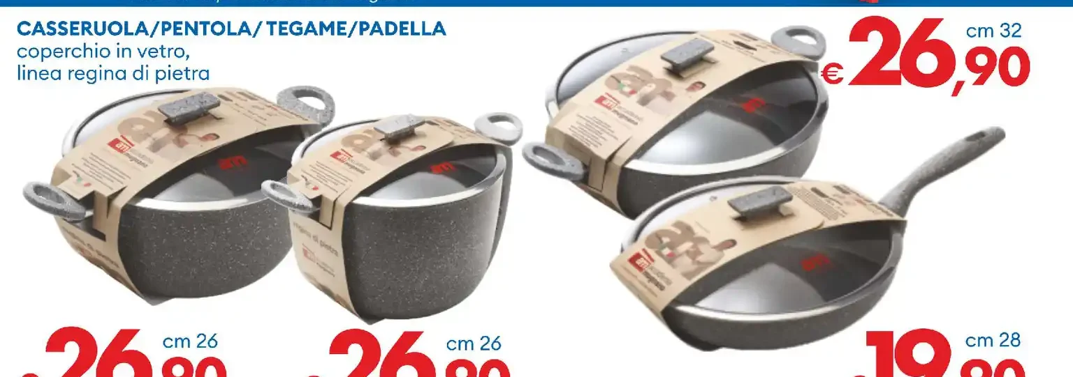 Casseruola/pentola/tegame/padella con coperchio in vetro, linea Regina di Pietra