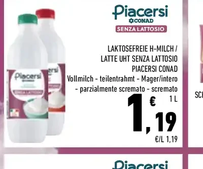 Latte UHT senza lattosio Piacersi Conad