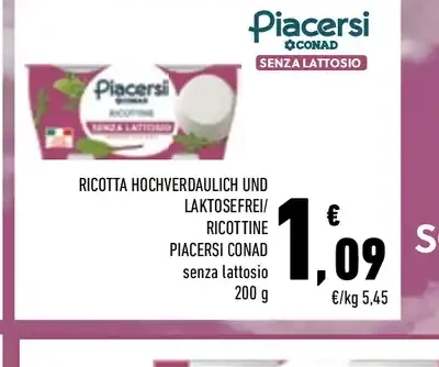 Ricotta senza lattosio Piacersi Conad