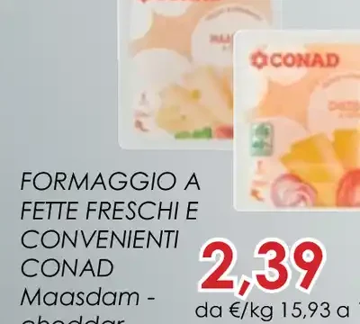 Formaggio a fette Conad Maasdam cheddar