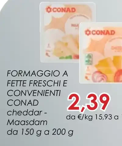 Formaggio a fette cheddar Maasdam Conad