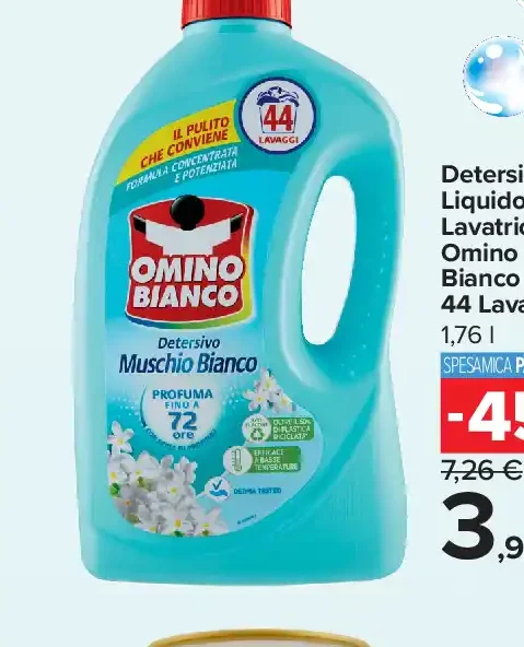 Detersivo Liquido Lavatrice Omino Bianco 44 Lavaggi