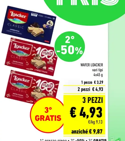 Wafer Loacker vari tipi 4x45 g