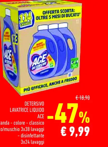 Detersivo lavatrice liquido Ace