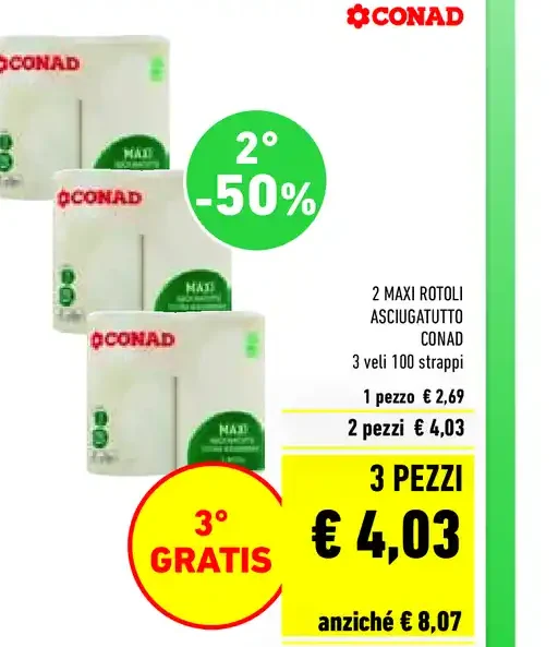 Maxi rotoli asciugatutto Conad 3 veli 100 strappi