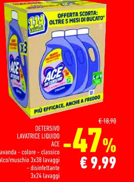 Detersivo lavatrice liquido Ace