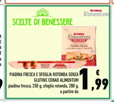 Piadi­na fresca e sfoglia rotonda senza glutine Conad Alimentum