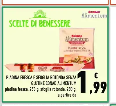Piadina fresca e sfoglia rotonda senza glutine Conad Alimentum
