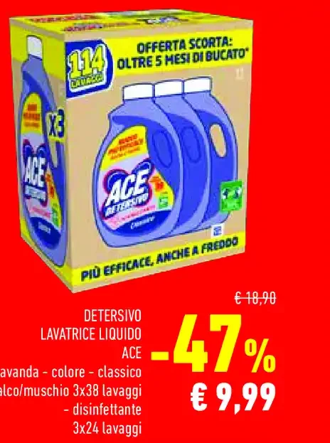 Detersivo lavatrice liquido Ace