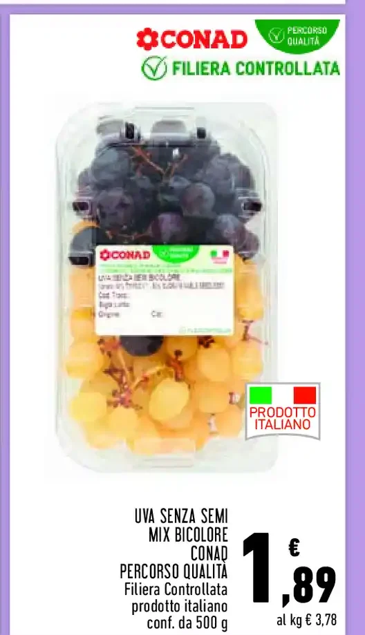 Uva senza semi mix bicolore Conad