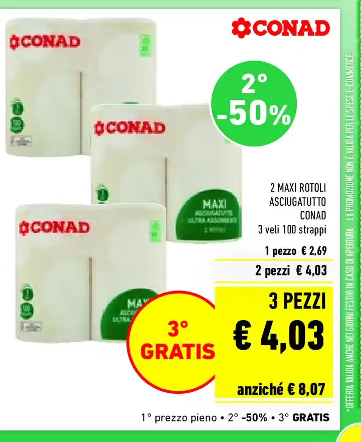 Maxi rotoli asciugatutto Conad, 3 veli, 100 strappi