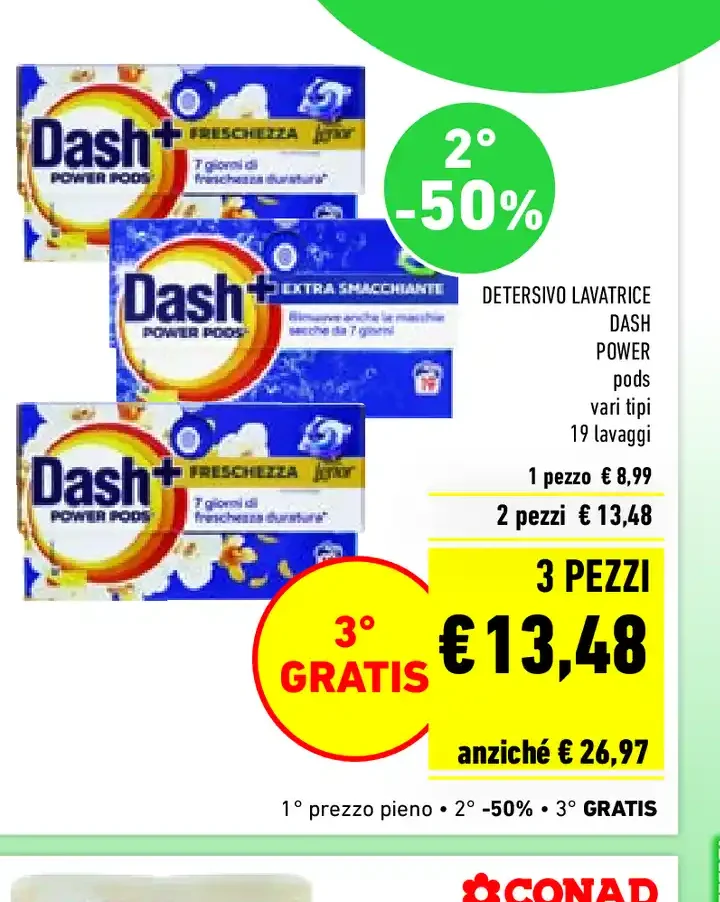Detersivo lavatrice Dash Power pods, vari tipi, 19 lavaggi