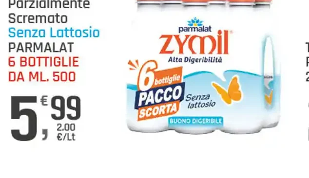 Latte UHT parzialmente scremato senza lattosio