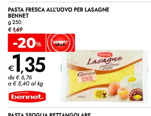 Pasta fresca all'uovo per lasagne Bennet