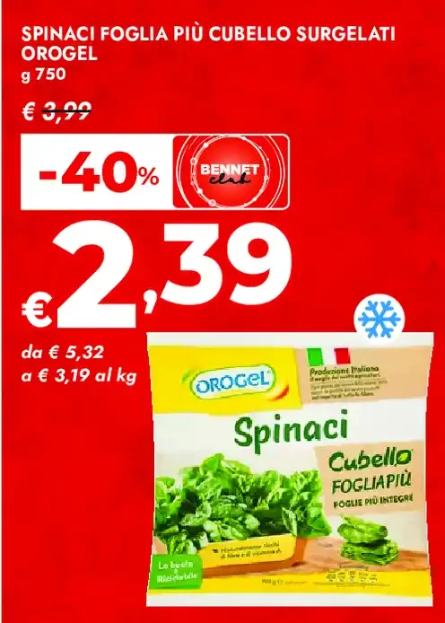 Spinaci foglia più cubello surgelati