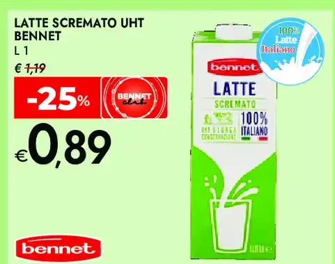 Latte Scremato UHT Bennet