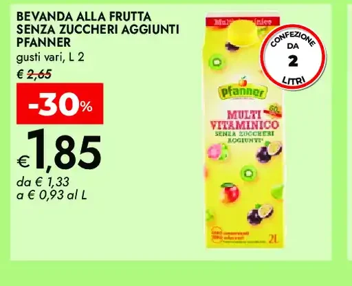 Bevanda alla frutta senza zuccheri aggiunti Pfanner