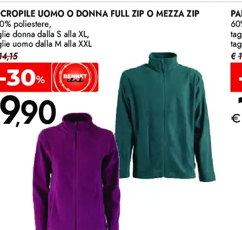 Micropile uomo o donna full zip o mezza zip