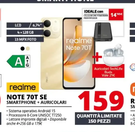 Realme Note 70T SE smartphone + auricolari
