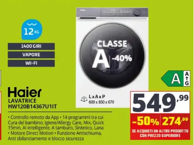 Haier lavatrice HW120B14367U1IT