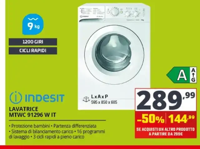 Indesit lavatrice MTWC 91296 W IT