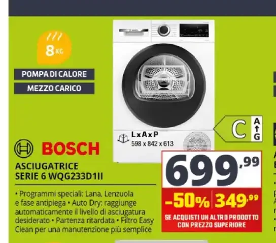Bosch asciugatrice Serie 6 WQG233D1II