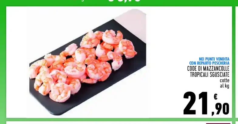 Code di mazzancolle tropicali sgusciate cotte